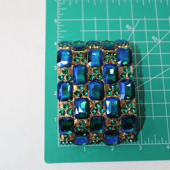 Blue and Green Stretch Wide Band Bracelet - Picture 5 of 6